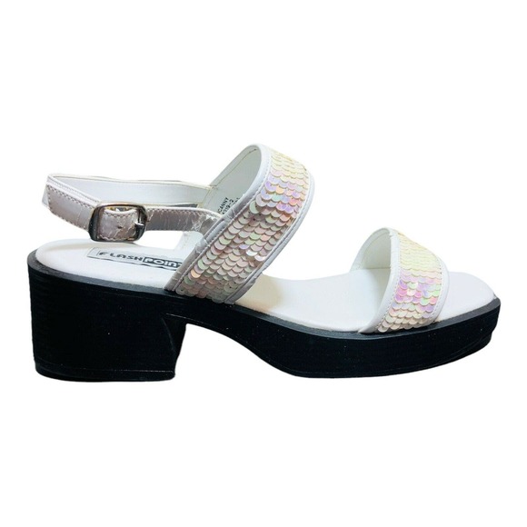 Women's flash point sz 12 "UNCANNY" white sequin square toe chunky sandals - Picture 2 of 8